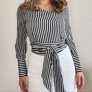 Alice + Olivia Alba Striped Tie-Waist Silk Top